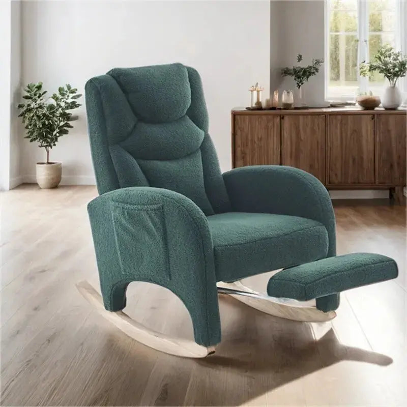 Ergonomic Fabric Rocking Chair for Nurseries – Height-Adjustable Footrest Included