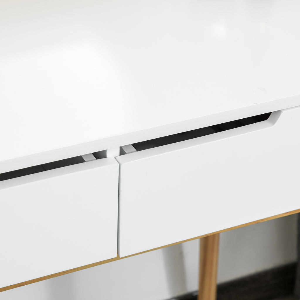 HOMCOM Coiffeuse Design scandinave Schminktisch mit Spiegel, 2 Schubladen und Hocker Weiß Kiefer Hell