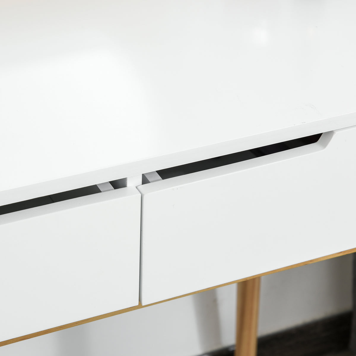 HOMCOM Coiffeuse Design scandinave Schminktisch mit Spiegel, 2 Schubladen und Hocker Weiß Kiefer Hell