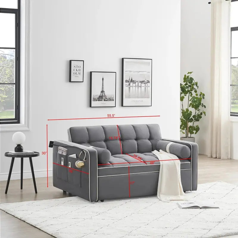 Modern Grey Sleeper Couch – Fold-Out Sofa Bed for Apartments & Living Rooms