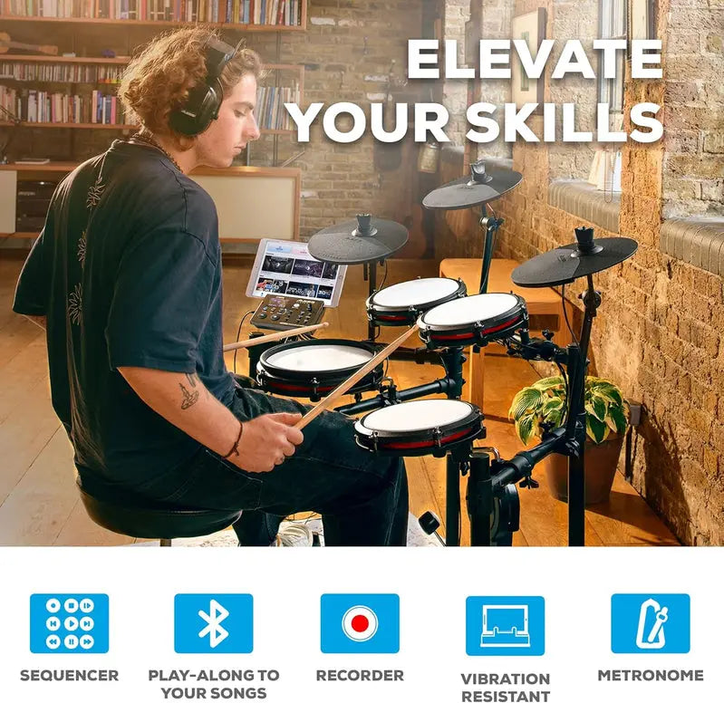 Nitro Max Bluetooth Electric Drum Kit – Mesh Head Pads, Wireless Connectivity, Full-Size Electronic Drum Set