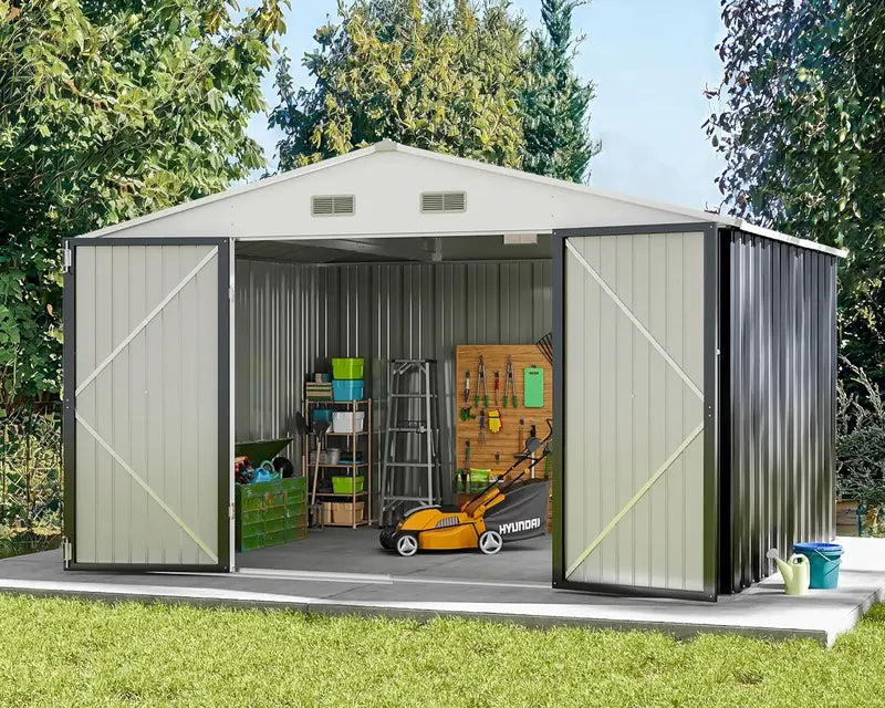 Greesum 6x4ft Lockable Patio Storage Shed – Galvanized Steel Garden Utility Shed