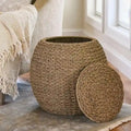 Household Essentials Handwoven Wicker Storage Basket – Barrel-Style Side Table (17″L x 17″W x 19″H)