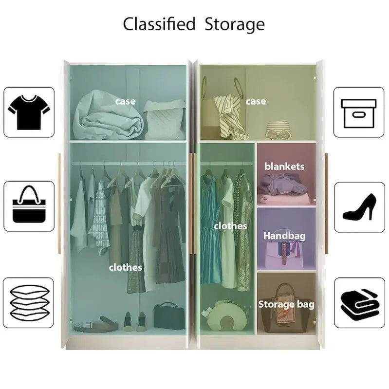 Modern Freestanding Solid Wood Wardrobe Closet with Interior Shelving and Organized Storage