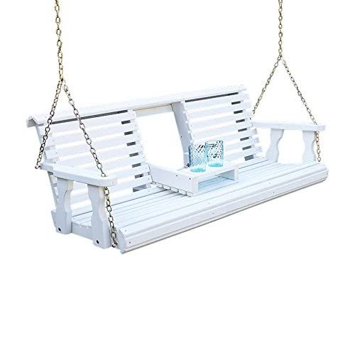 Porchgate Amish Heavy Duty 800 lb Rollback Console Treated Porch Swing with Hanging Chains (Semi-Solid White Stain)